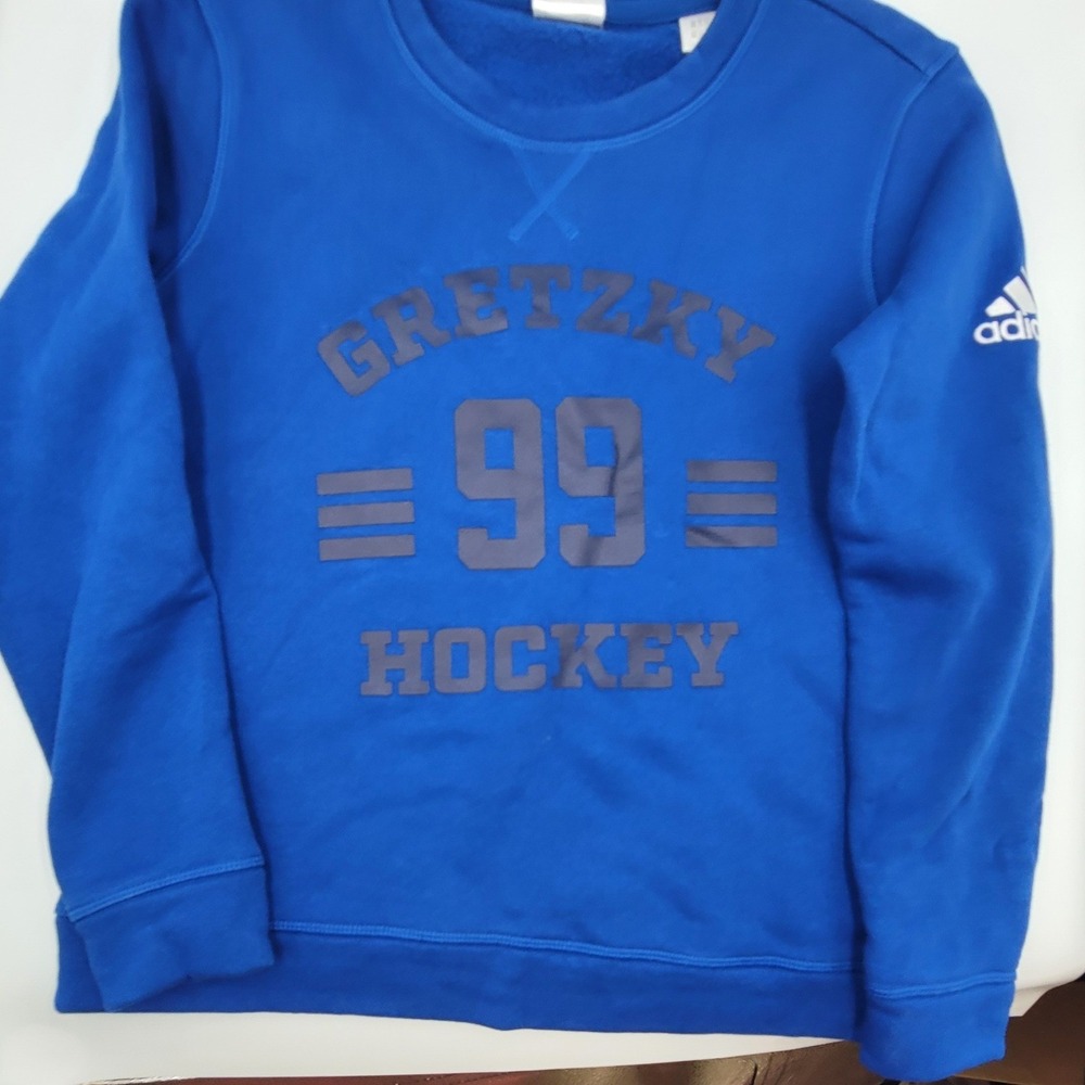 Adidas Kids Wayne Gretzky 99 Hockey Sweatshirt Blue Crew Neck Pullover Size M 12